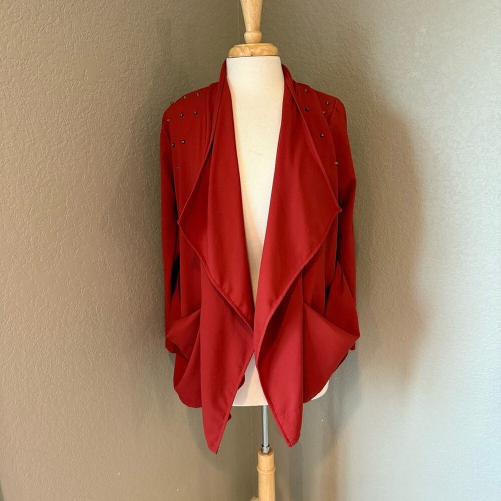 Jella Couture Burnt Orange Open Front Lightweight Shrug Blazer